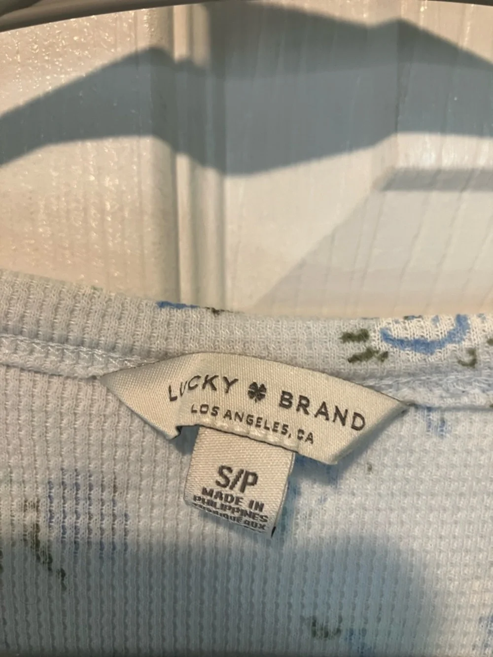 Lucky brand small waffle weave thermal blue white floral top cottagecore